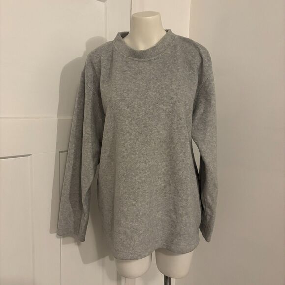 Basic Editions size Small Fleece Neutral Light Grey Coastal Crewneck Sweater - Picture 1 of 5